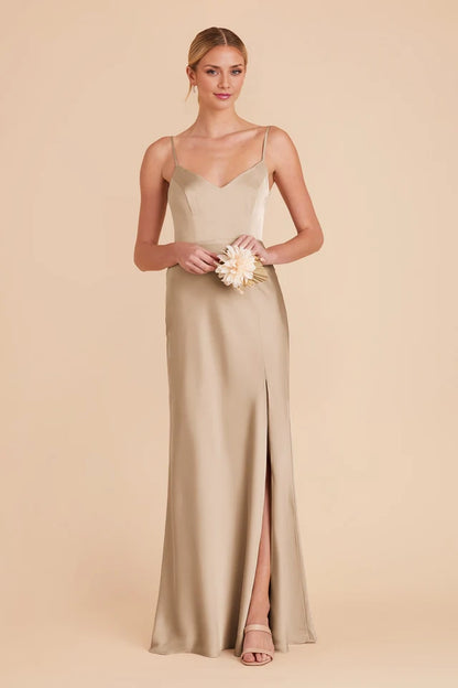 OKBBN sweet and sexy V-neck slim shoulder strap slit chic full lining and floor Prom Dresses