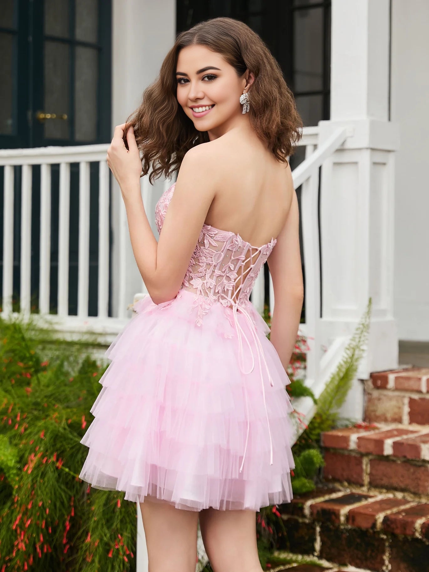 OKBBN transparent decal tight corset layered sheer short Homecoming Dresses