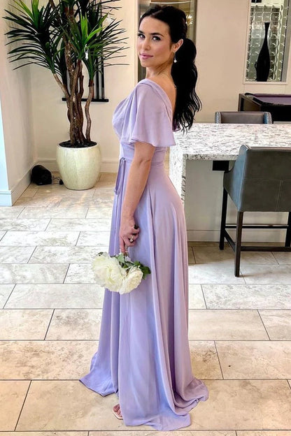 Off shoulder A-line skirt hem bridesmaid dress pleated skirt body chiffon sweeping skirt skirt