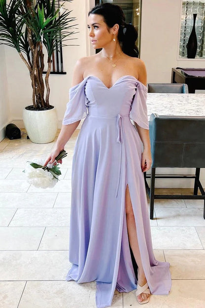 Off shoulder A-line skirt hem bridesmaid dress pleated skirt body chiffon sweeping skirt skirt