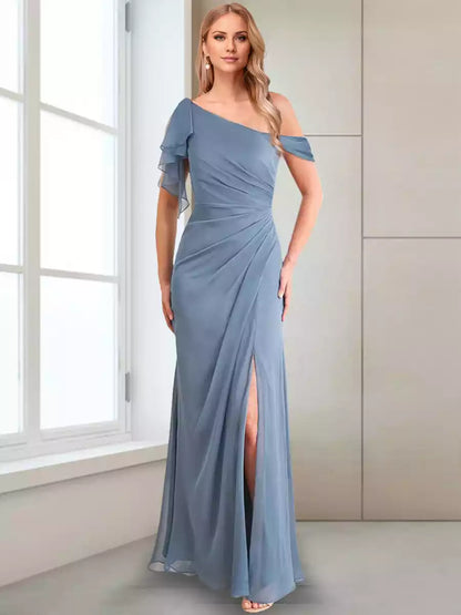 One shoulder sleeveless long side slit that exudes elegance - Mother of the Bride Dresses