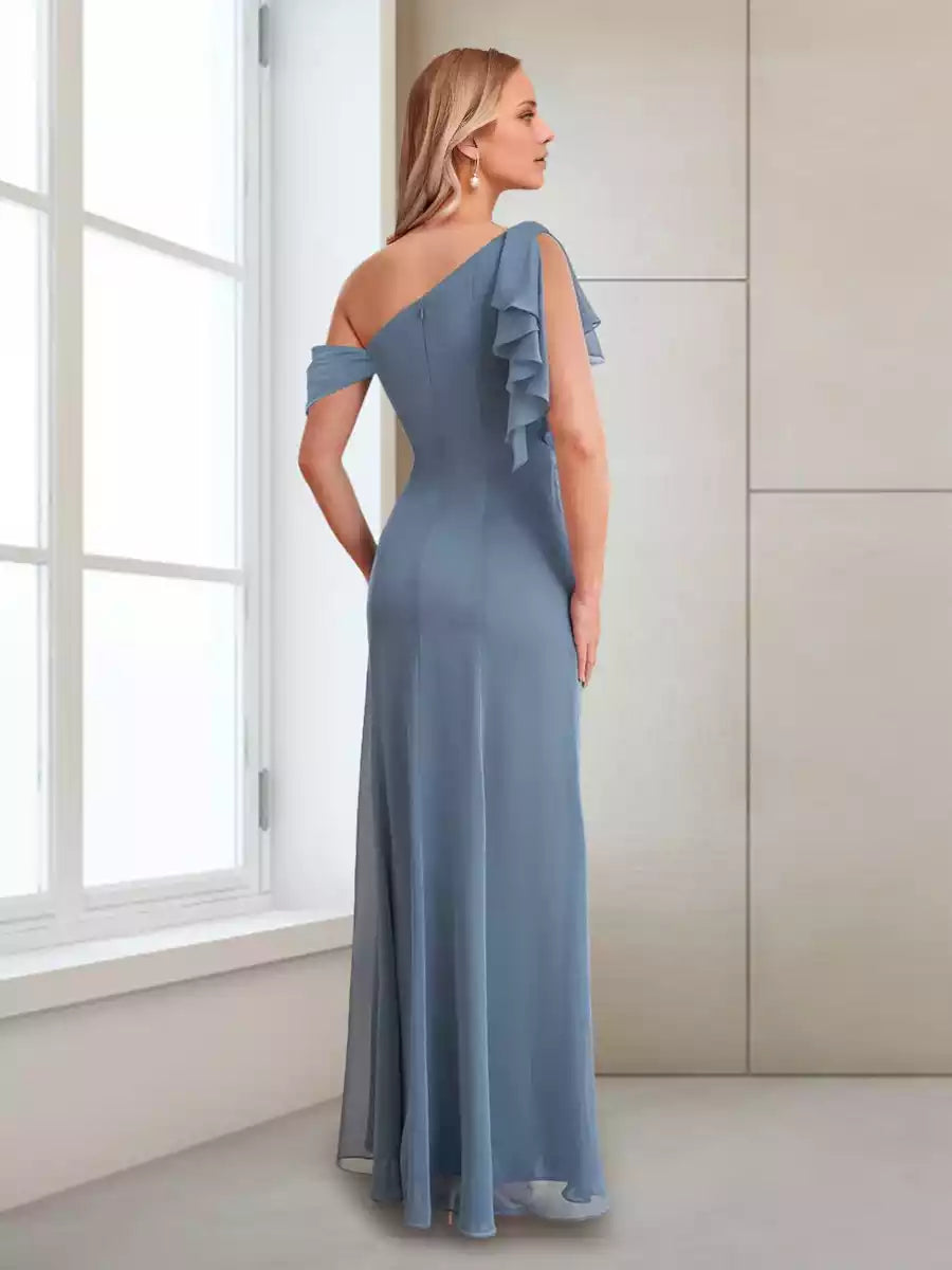 One shoulder sleeveless long side slit that exudes elegance - Mother of the Bride Dresses