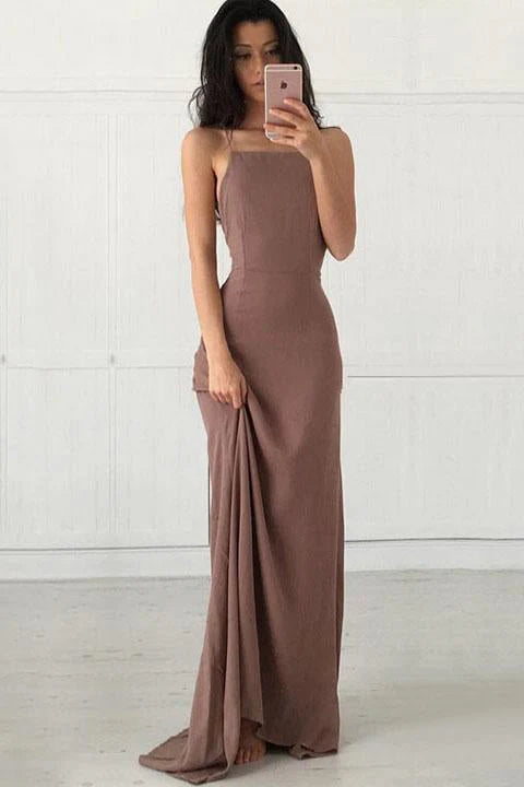 Off Back Chiffon Italian Noodle Strap Cross Strap Spandex Mermaid Long Ball Dress