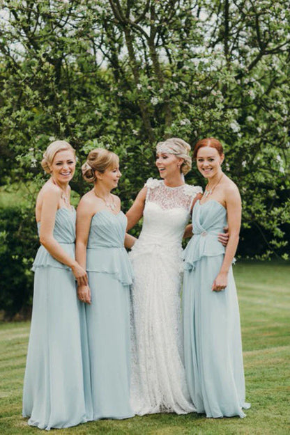 Open back sweet chiffon ground length skirt A-line bridesmaid dress