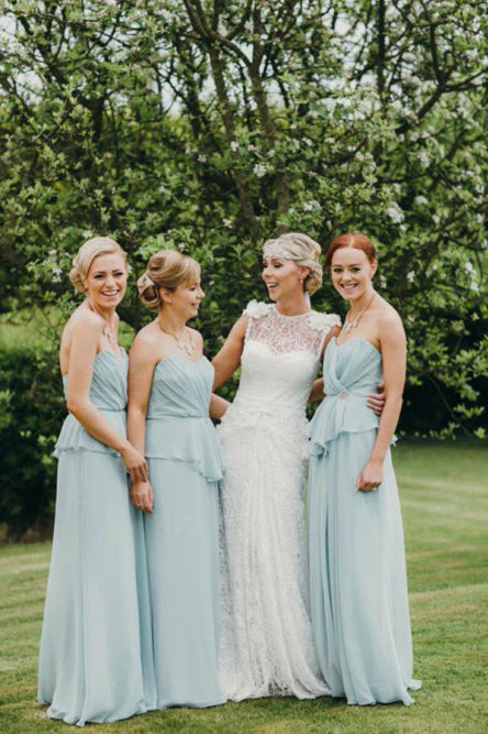 Open back sweet chiffon ground length skirt A-line bridesmaid dress