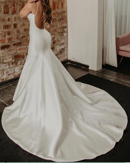 Mermaid Sweetheart Open Back Wedding Dress Satin