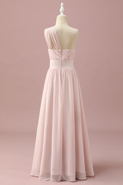 Sweet and Elegant Light Pink Chiffon One Shoulder Junior Bridesmaid Dress