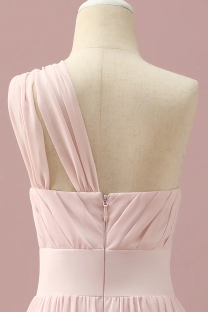 Sweet and Elegant Light Pink Chiffon One Shoulder Junior Bridesmaid Dress