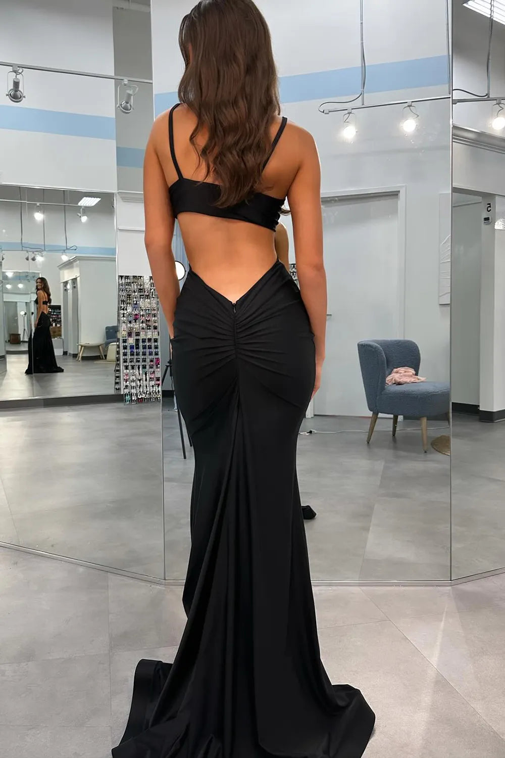 Sexy slim fit red spaghetti strap with exposed waist  long mermaid satin ball dress
