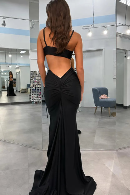 Sexy slim fit red spaghetti strap with exposed waist  long mermaid satin ball dress
