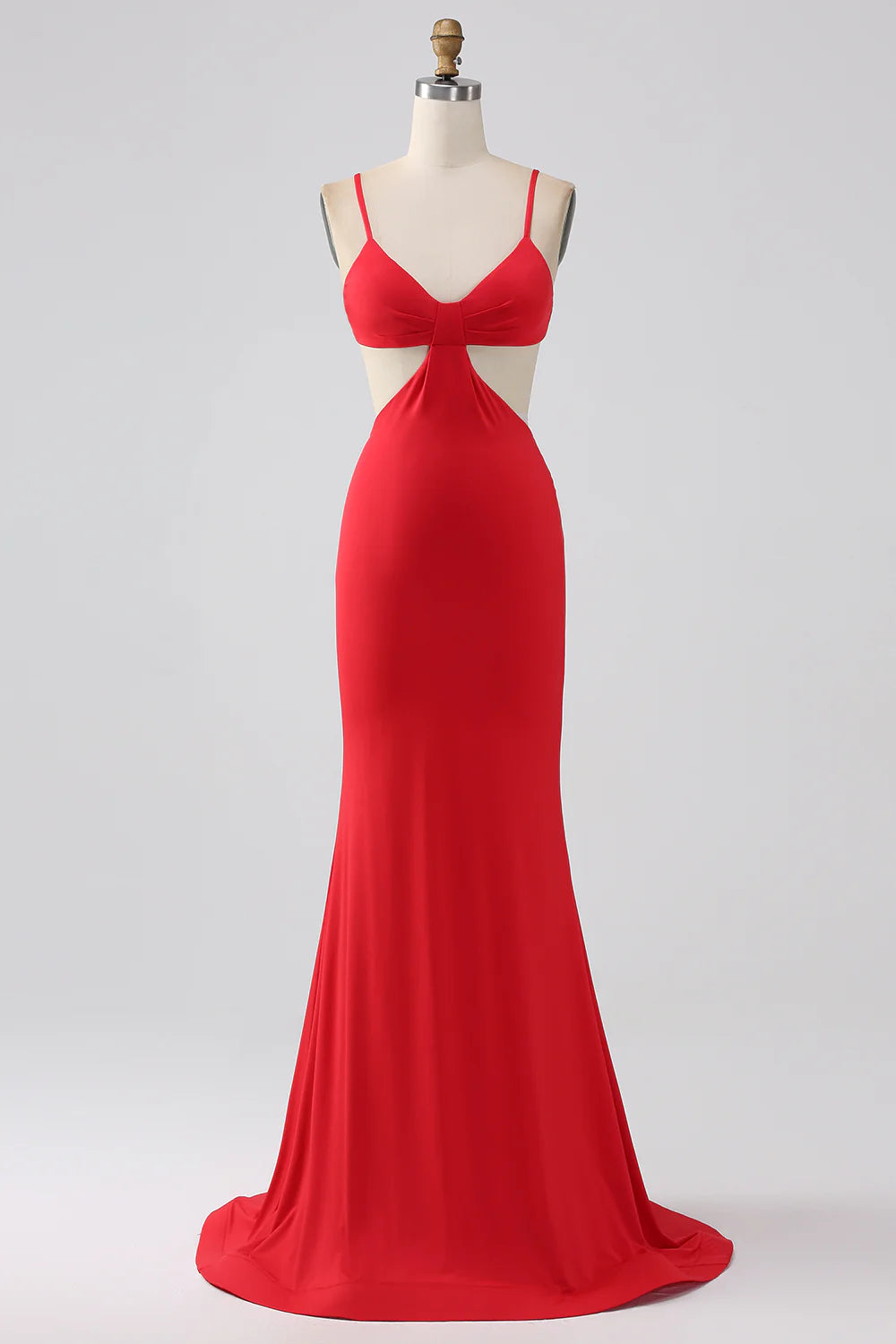 Italian Noodle Elegant Strap Mermaid Backless Red Long Ball Dress