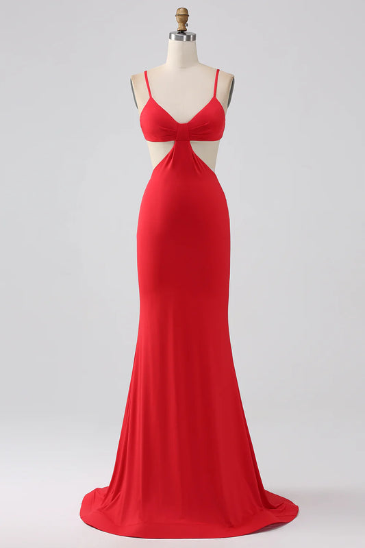 Italian Noodle Elegant Strap Mermaid Backless Red Long Ball Dress