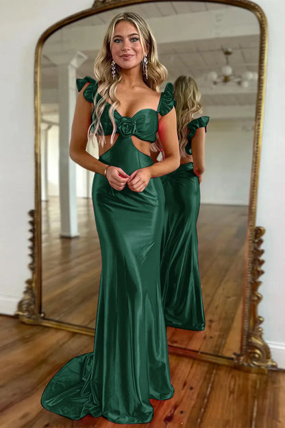 Cute hot pink mermaid waist long satin ball dress