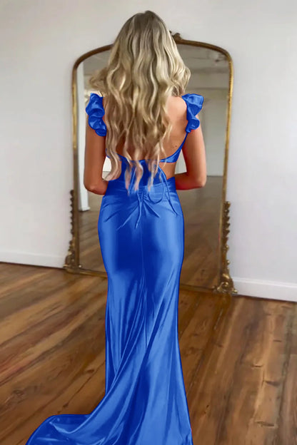 Cute hot pink mermaid waist long satin ball dress