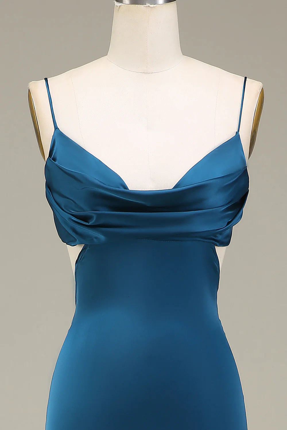 Peacock Spaghetti Straps Long Satin Bridesmaid Dress