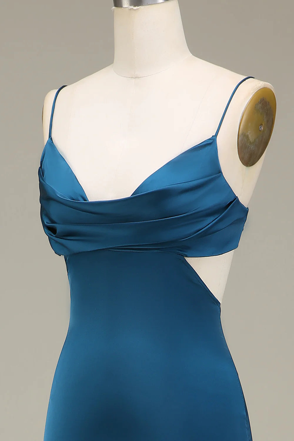 Peacock Spaghetti Straps Long Satin Bridesmaid Dress