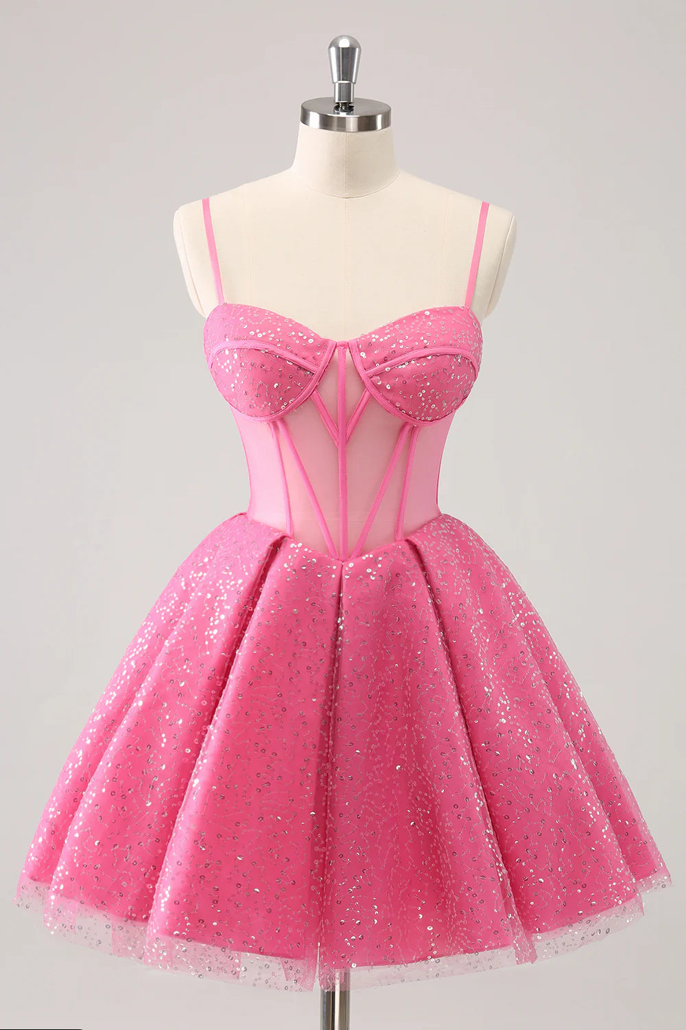 Pink Spaghetti Straps A Line Corset Short Homecoming Dress