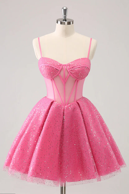 Pink Spaghetti Straps A Line Corset Short Homecoming Dress