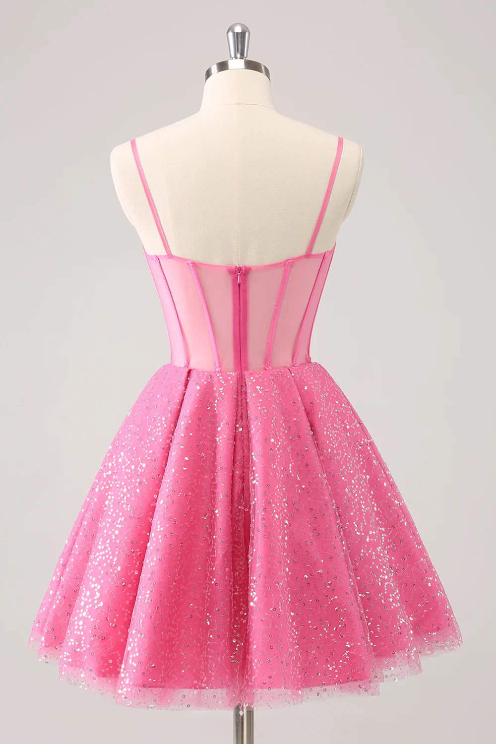 Pink Spaghetti Straps A Line Corset Short Homecoming Dress