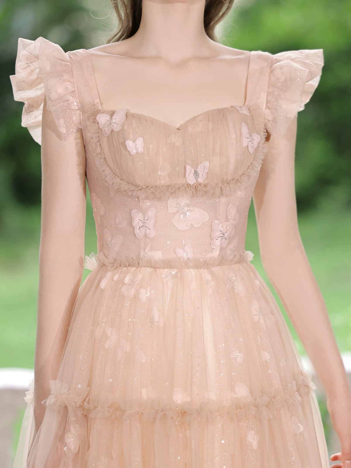 A-Line Tulle Lace Tea Length Pink Prom Dress Pink Long Prom Dress