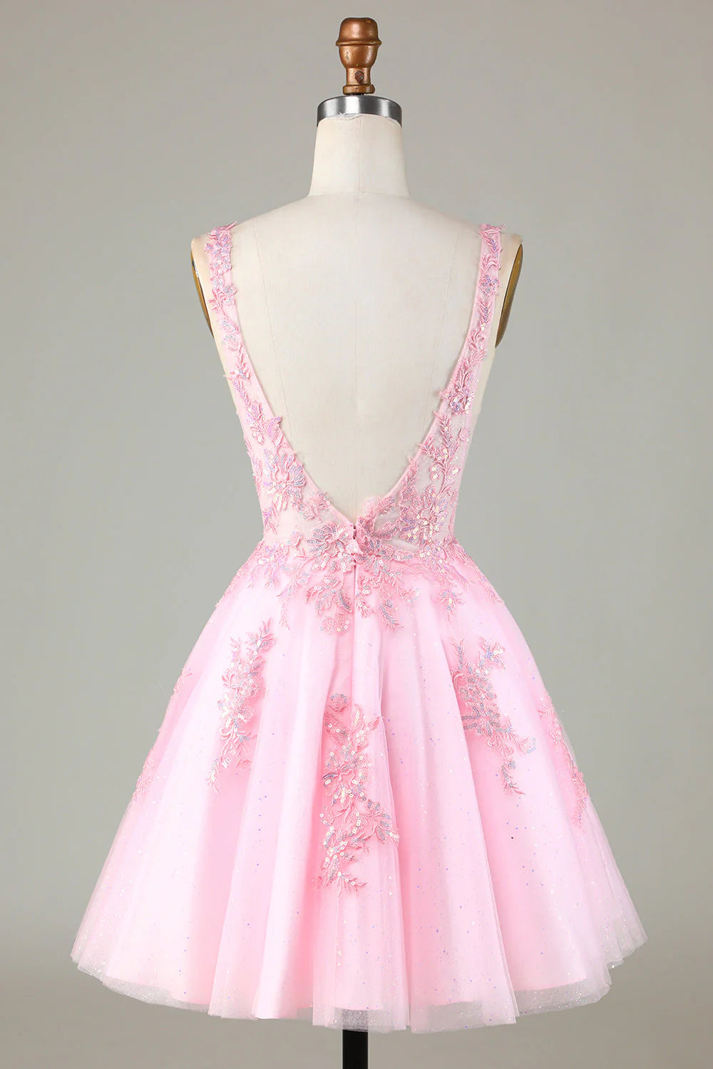 Pink Glitter Sequin Short Backless Homecoming Dress