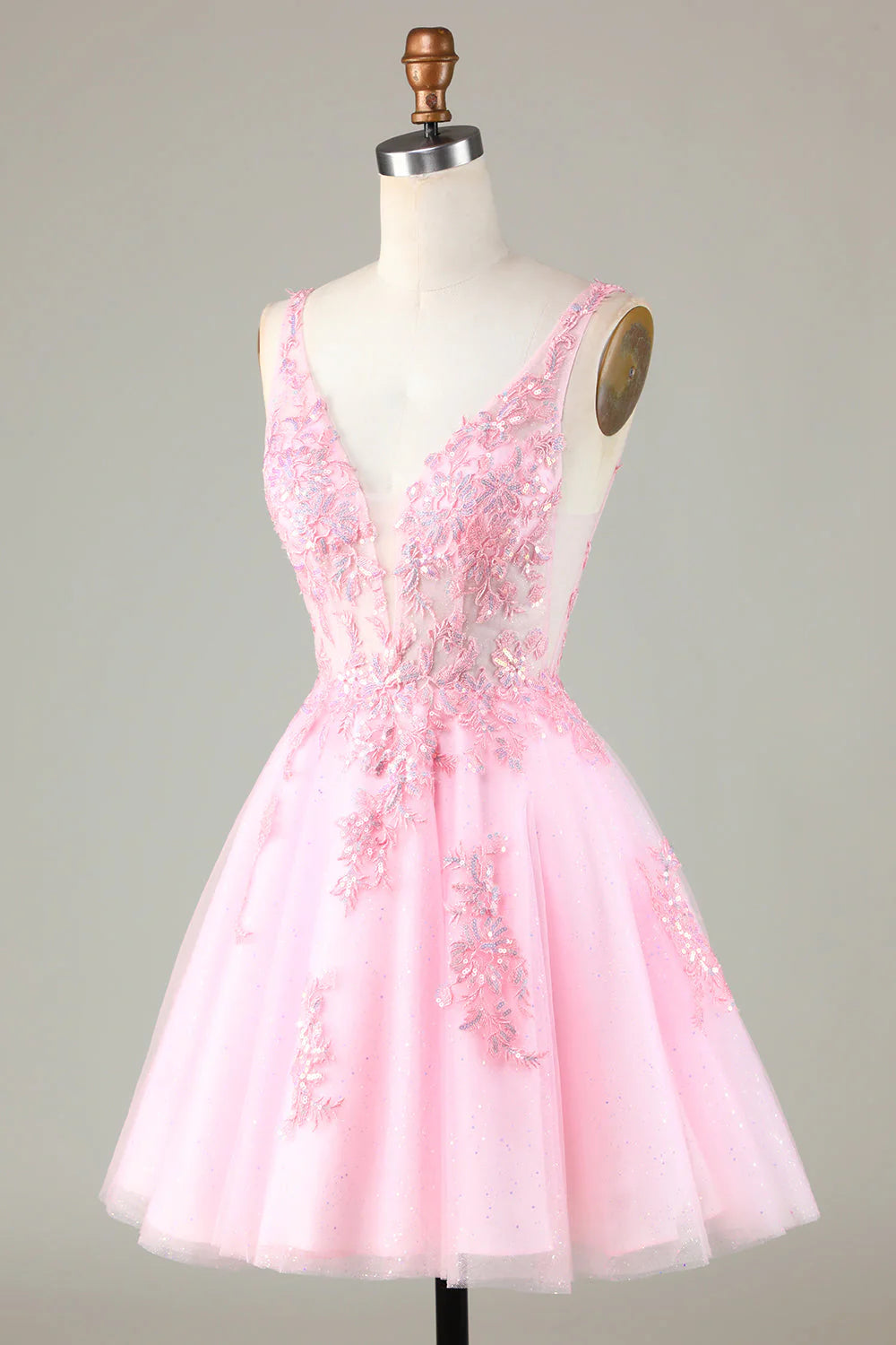 Pink Glitter Sequin Short Backless Homecoming Dress