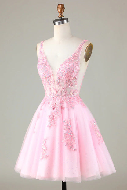Pink Glitter Sequin Short Backless Homecoming Dress
