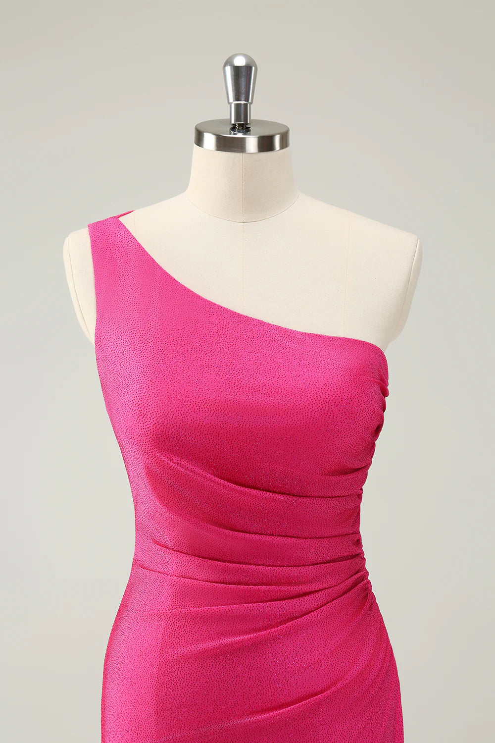 Hot Pink One Shoulder Pleated Short Tight Homecoming Dress