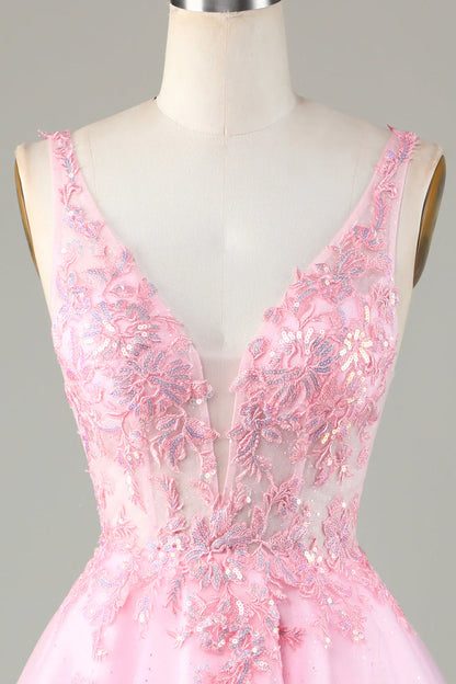 Pink Glitter Sequin Short Backless Homecoming Dress
