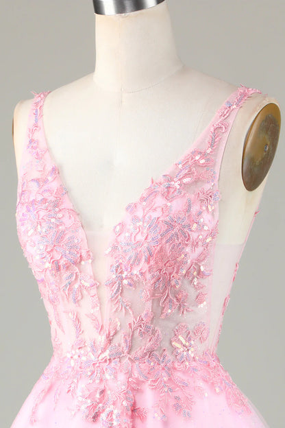 Pink Glitter Sequin Short Backless Homecoming Dress