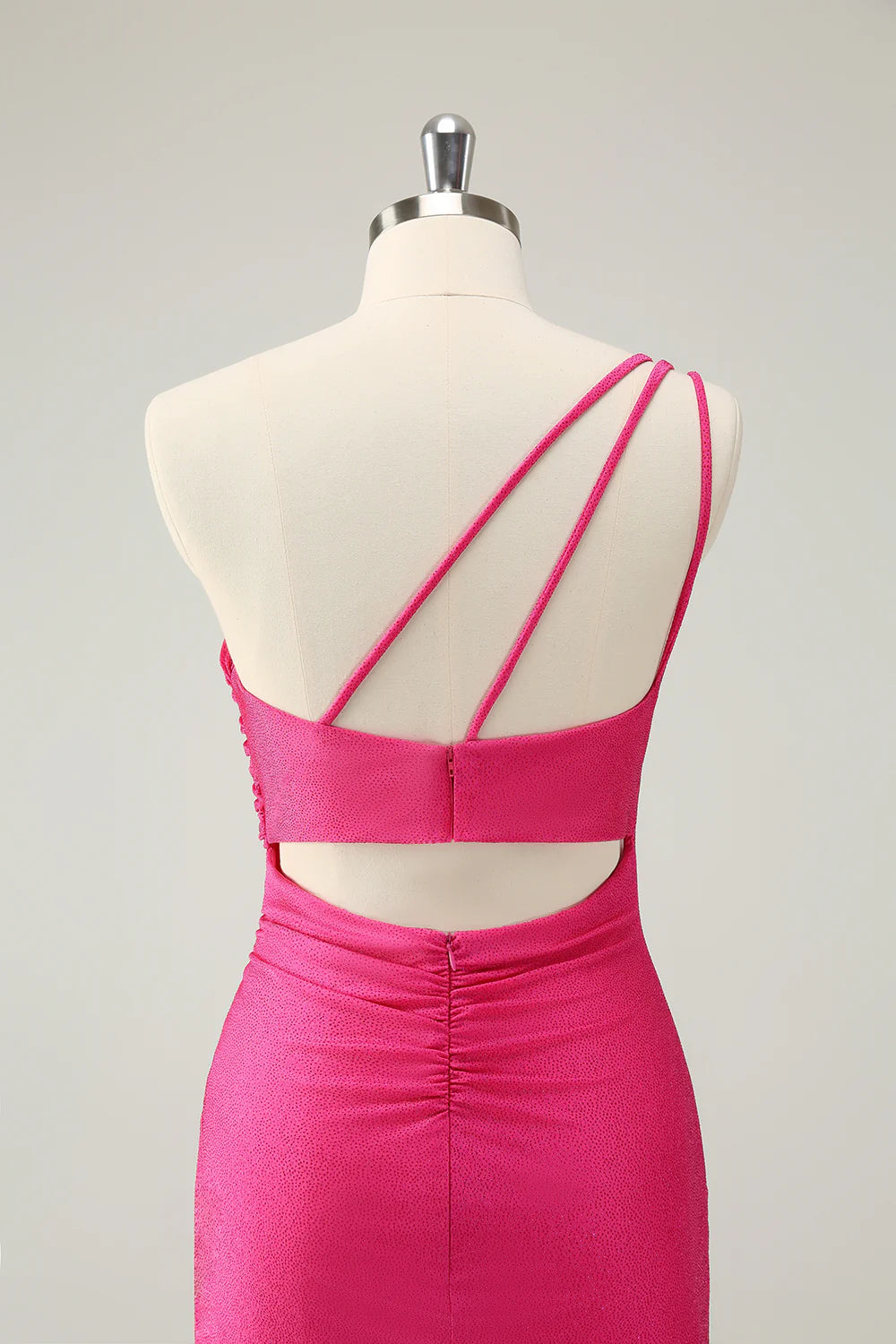 Hot Pink One Shoulder Pleated Short Tight Homecoming Dress