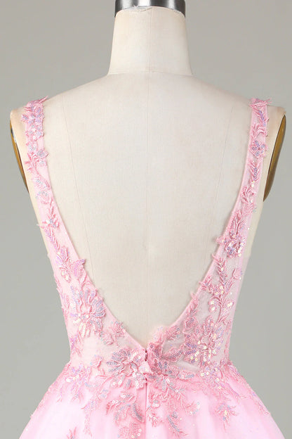 Pink Glitter Sequin Short Backless Homecoming Dress