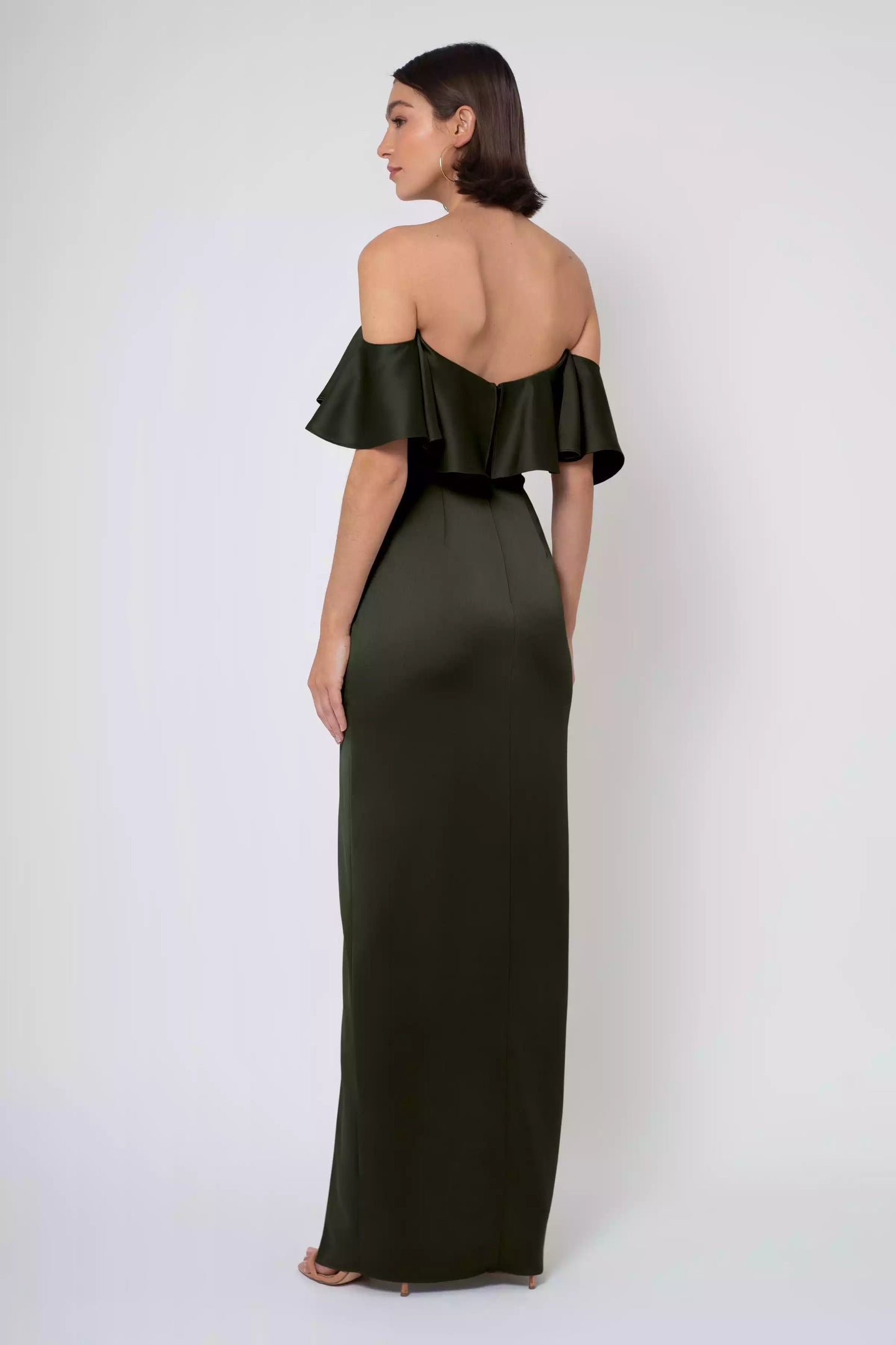 Playful and elegant pleated satin strapless neckline straight tube off shoulder neckline ruffled edge tight corset side slit Evening Dresses