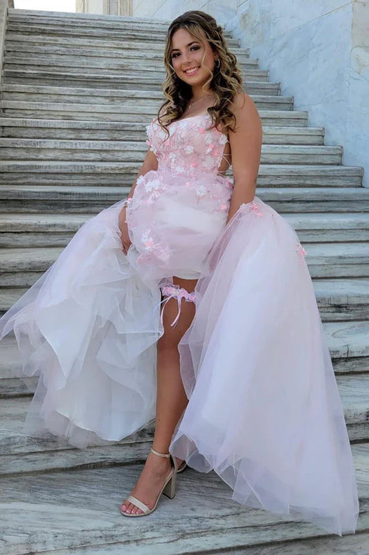 Large A-line spaghetti strap sheer lace ball dress