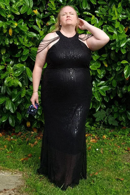 Large beautiful mermaid sleeveless sequin long ball evening gown