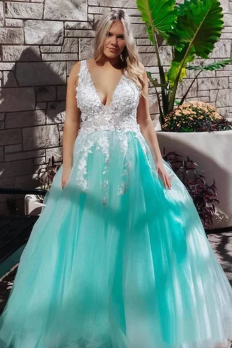 Plus Size Amazing Lace Applique Prom Dress Long Prom Dress