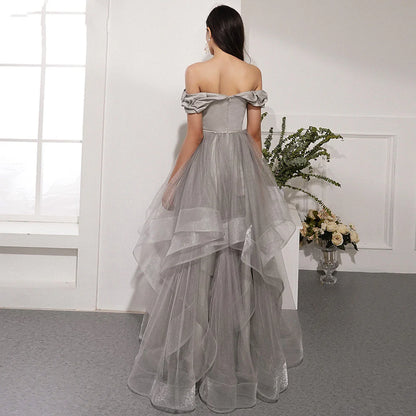 Elegant and beautiful one shoulder sheer floor dance dress