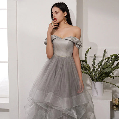 Elegant and beautiful one shoulder sheer floor dance dress