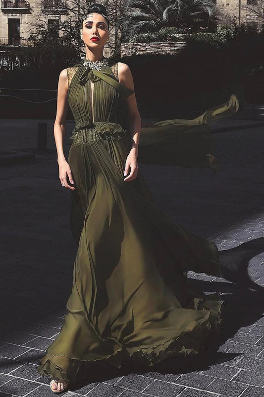 Elegant and noble dance dress with A-line chiffon beads