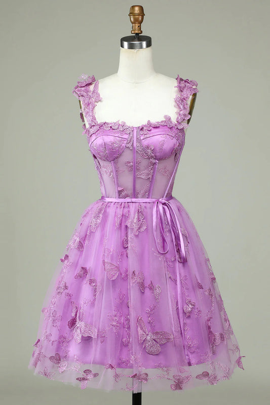 A Line Corset Short Homecoming Dress with Appliques