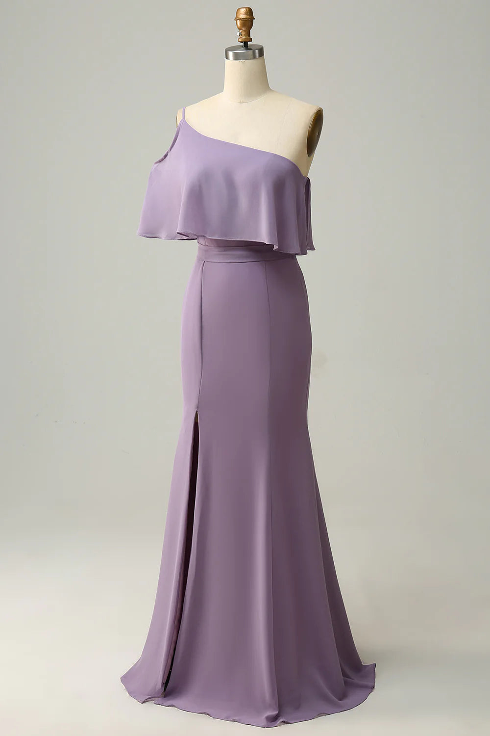 One Shoulder Chiffon Bridesmaid Dress with Ruffles