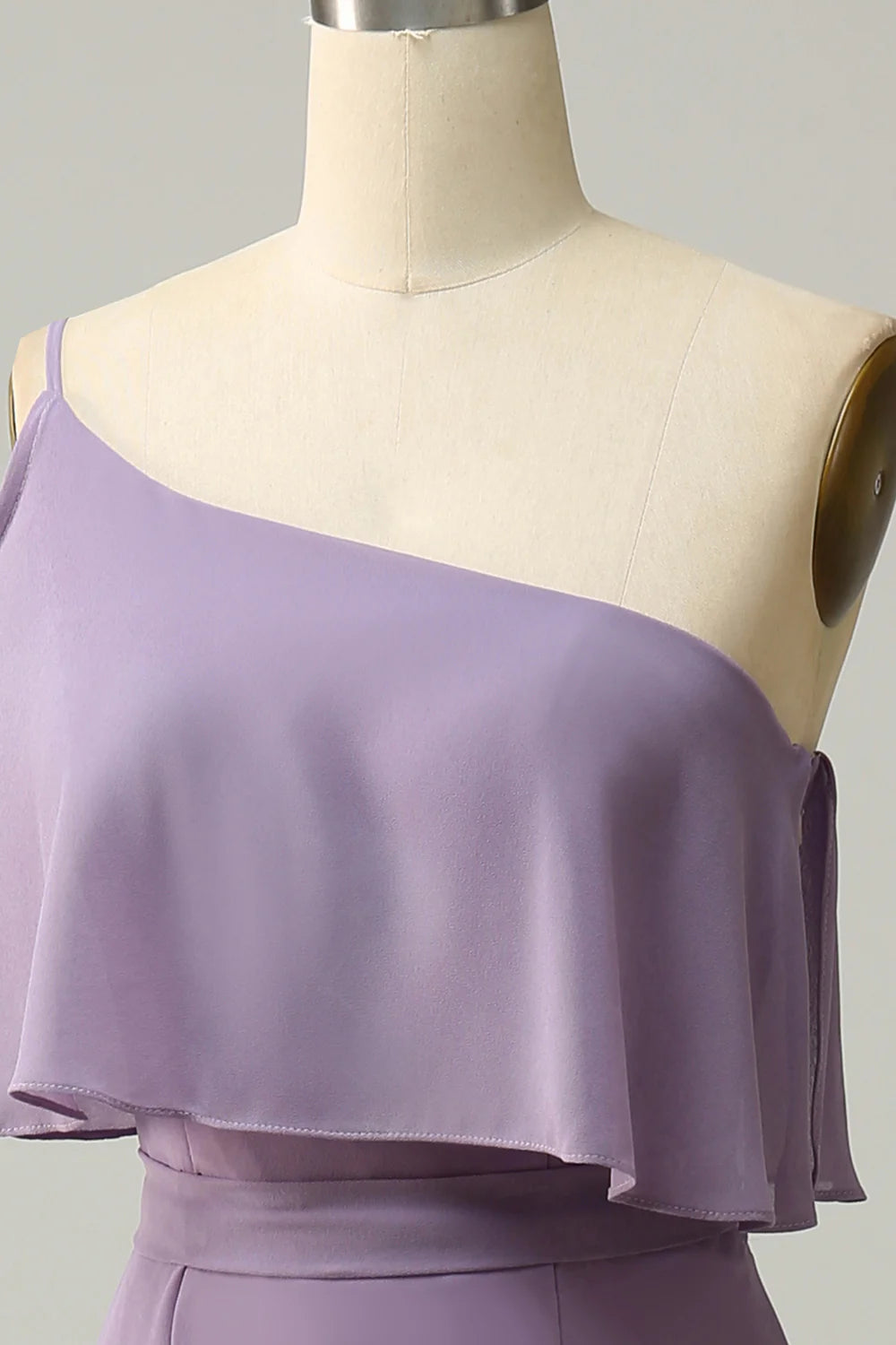 One Shoulder Chiffon Bridesmaid Dress with Ruffles