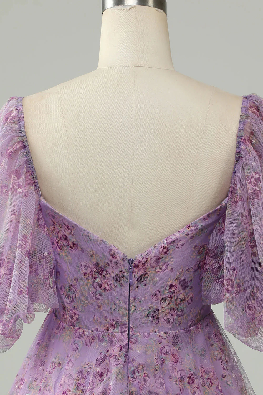 Purple A Line Tulle Bow Print Short Homecoming Dress