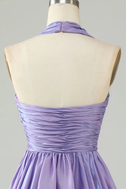 Purple Halter Open Back Sleeveless Short Homecoming Dress