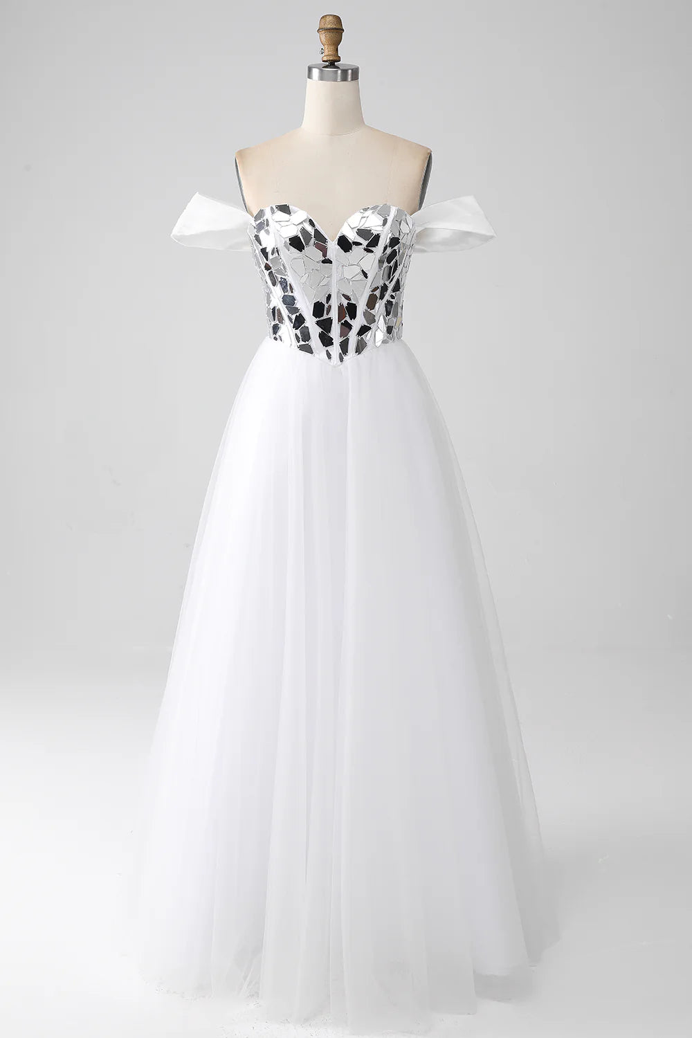 White A-line sexy off shoulder long Corset ball dressWhite A-line sexy off shoulder long Corset ball dress