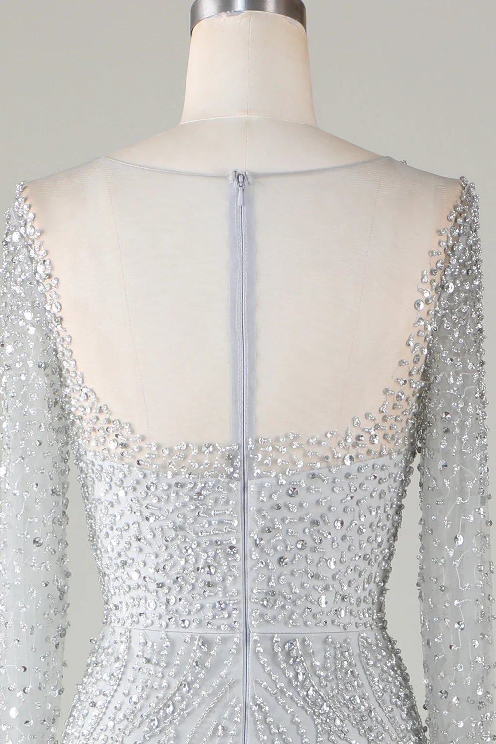 Gorgeous and sparkling gray beaded mermaid long ball dress