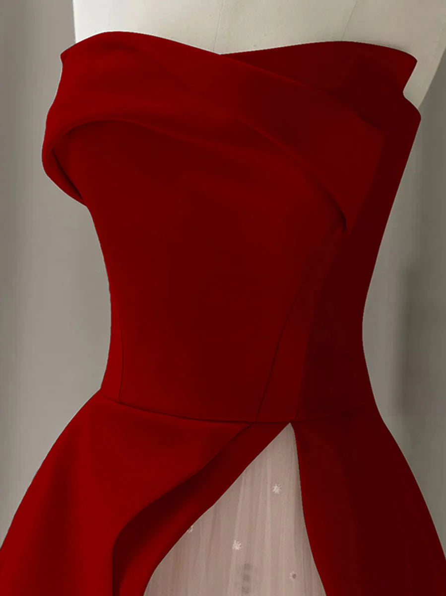 Aline Burgundy Satin Long Evening Dress Burgundy Formal Dress