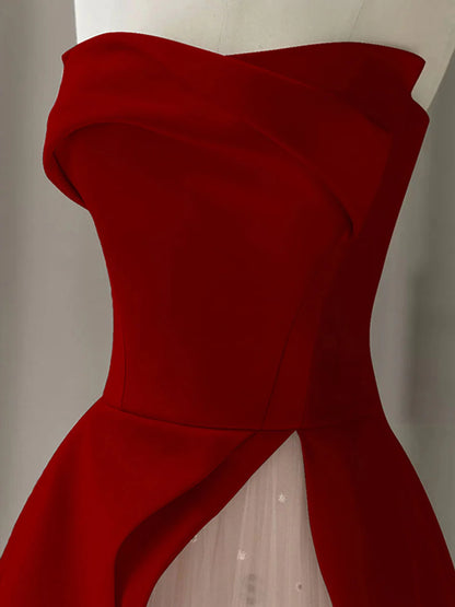 Aline Burgundy Satin Long Evening Dress Burgundy Formal Dress