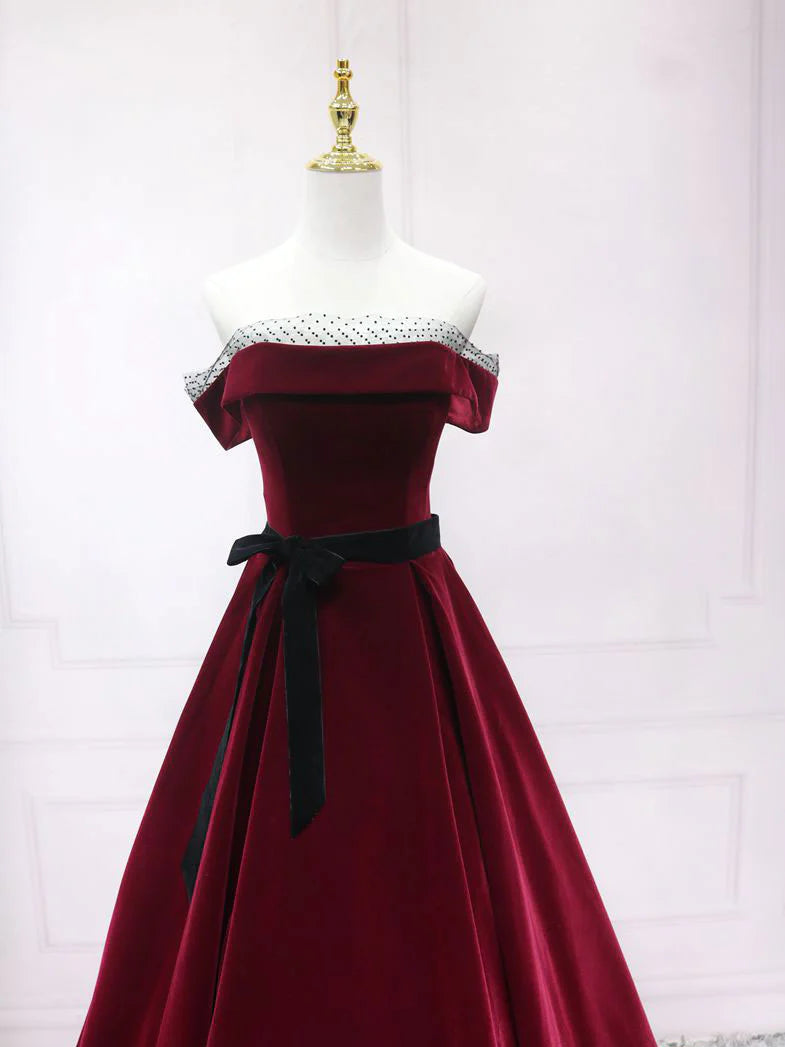 A-Line Velvet Long Evening Dresses Velvet Long Formal Dresses