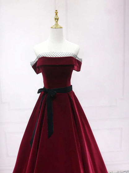 A-Line Velvet Long Evening Dresses Velvet Long Formal Dresses
